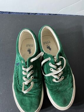 Green and white Polo canvas shoes